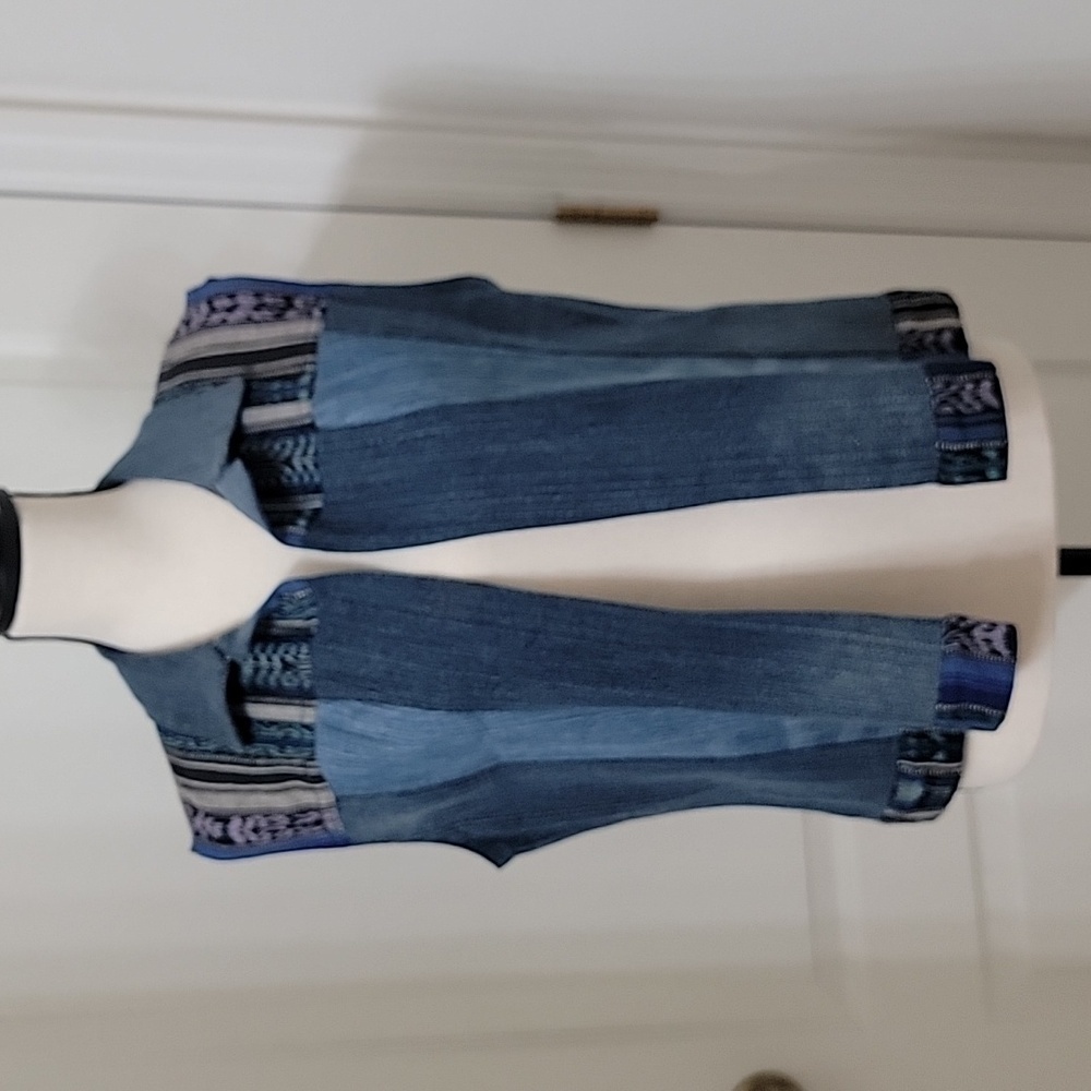 Upavim Size M Southwestern / Aztec Denim Blue Jean Vest, Gently Used Condition